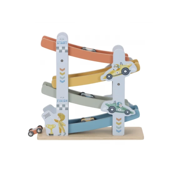 Závodná dráha blue Little dutch: Drevená kocka s aktivitami pre deti