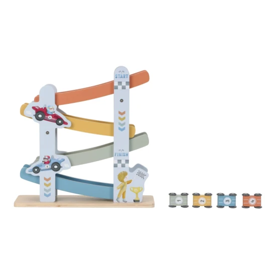 Závodná dráha blue Little dutch: Drevená kocka s aktivitami pre deti