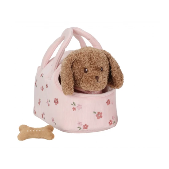 Plyšový psík Jackie v kvetinovej kabelke od Little Dutch, roztomilý kamarád na cesty pre deti.