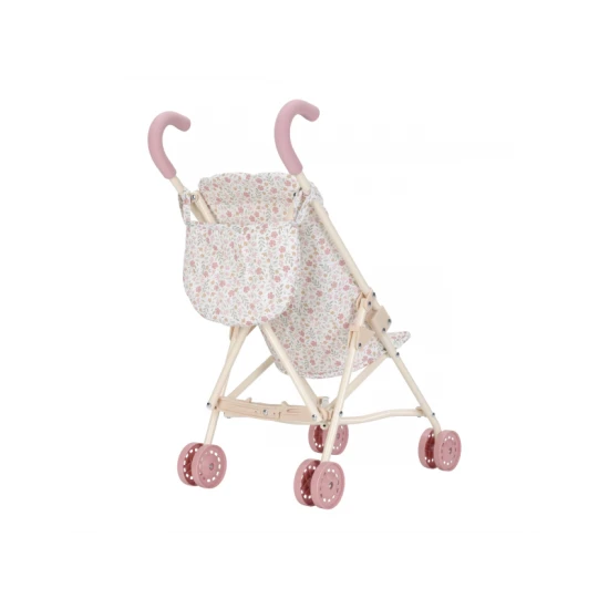 Kočík pre bábiky Little Dutch Soft Flowers v kvetinovom dizajne s bezpečnostným pásom a skladacou konštrukciou pre deti