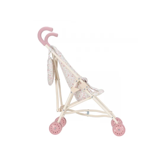 Kočík pre bábiky Little Dutch Soft Flowers v kvetinovom dizajne s bezpečnostným pásom a skladacou konštrukciou pre deti