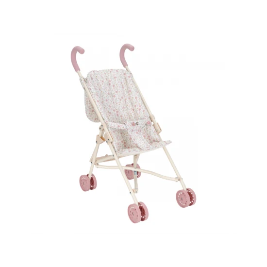 Kočík pre bábiky Little Dutch Soft Flowers v kvetinovom dizajne s bezpečnostným pásom a skladacou konštrukciou pre deti