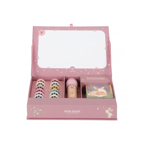 Detský projektor Little Dutch Pink – rozprávkové príbehy na premietanie s 12 kotúčmi a ilustrovanou knižkou