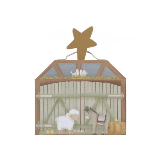 Dreveny betlehem s 14 postavickami a chlievom – vianocna dekoracia pre deti