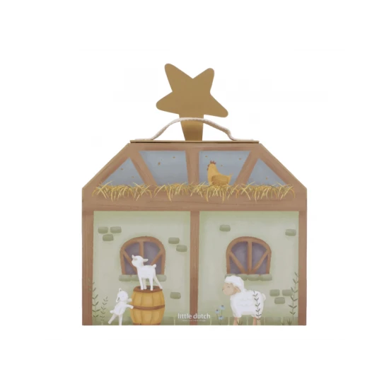 Dreveny betlehem s 14 postavickami a chlievom – vianocna dekoracia pre deti