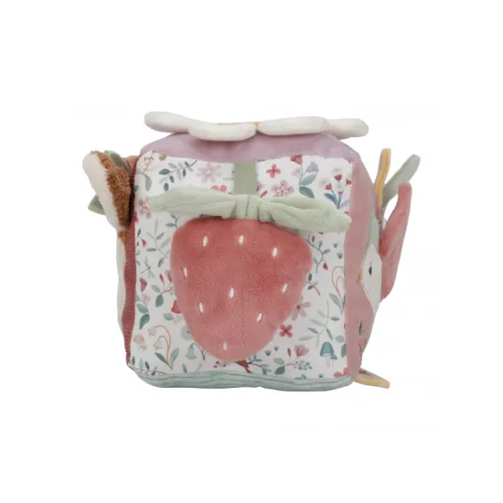 Textilná kocka s aktivitami Fairy Garden s motívmi zo života na záhrade