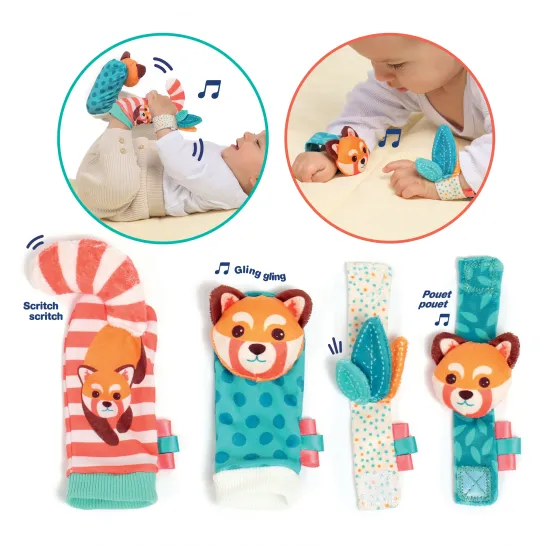 Hrkálky s líškou podnecujú rozvoj sluchu, zraku a hmatu dieťaťa.