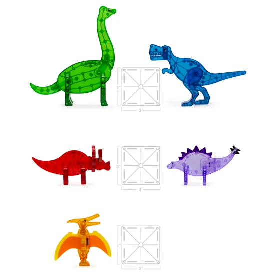 Súprava piatich figúrok dinosaurov od MAGNA-TILES.
