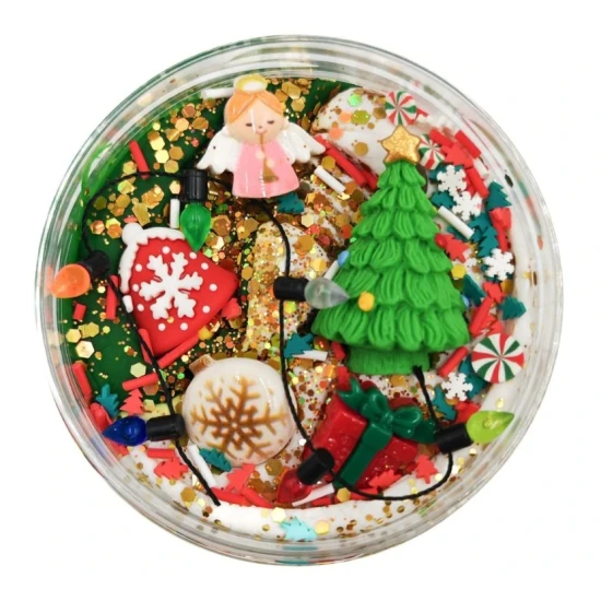 Mamolína – Vianočný stromček, dvobarevná domácia modelína s trblietkami a 6 dekoráciami