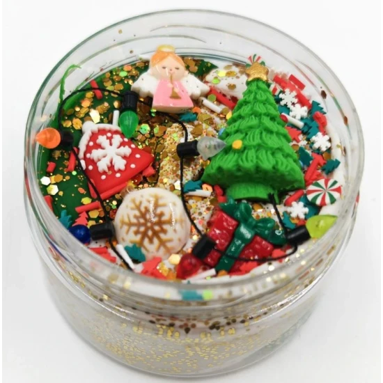 Mamolína – Vianočný stromček, dvobarevná domácia modelína s trblietkami a 6 dekoráciami