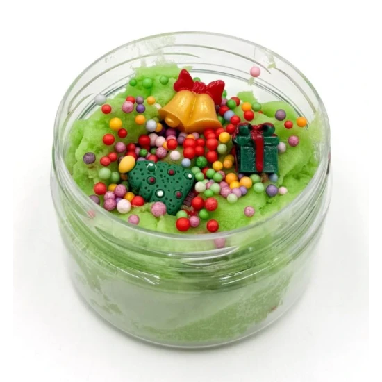 Hodvábny slizáčik Vianočný stromček – jemný vianočný sliz s guličkami a dekoráciami