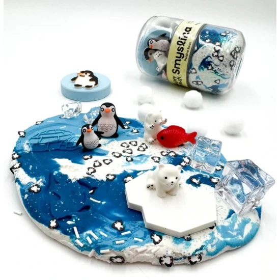 Smyslina – Polarny zivot s Mamolinou, zimna tvoriva senzoricka hra pre deti, ledovy svet, tučniak, ledni medvidek, krystaly