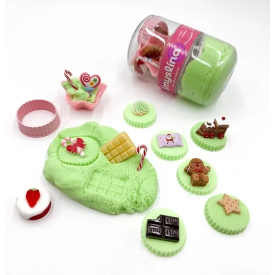 Smyslína – Vianočné cukrovie s Kineťáčikom, vianočná zmyslová sada pre deti s kinetickým pieskom a sladkými dekoráciami