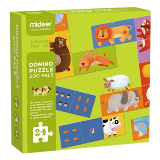 Krásne ilustrované dvojité domino s obrázkami zvierat zo zoo. 
