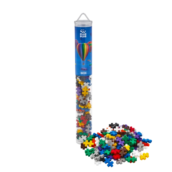 Plus-Plus Basic – 100 dielikov v tubuse, kreatívna stavebnica v základných farbách