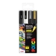 Súprava fixiek Posca 3M s tenkým hrotom (0,9 – 1,3 mm), farby biela, čierna, strieborná a zlatá, poskytujú sýte farby a vysokú hustotu pre kreatívne projekty.