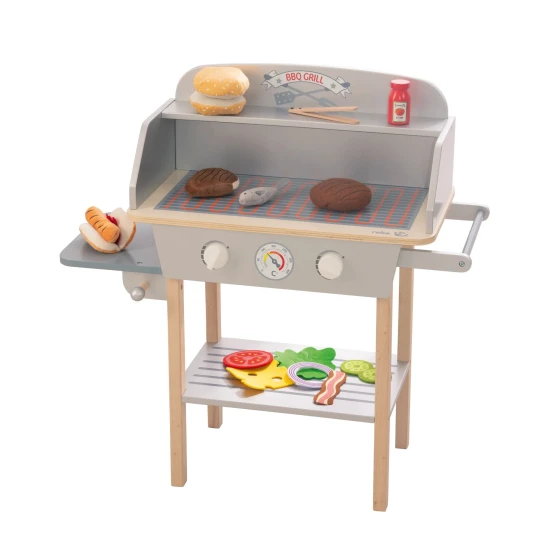 Detský drevený gril BBQ s doplnkami Sivá/natur