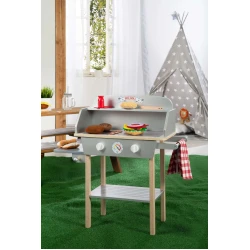 Detský drevený gril BBQ s doplnkami Sivá/natur