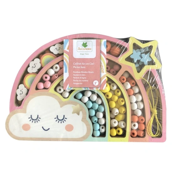 Drevené pastelové koráliky Dúha – kreatívna súprava pre deti od 3 rokov