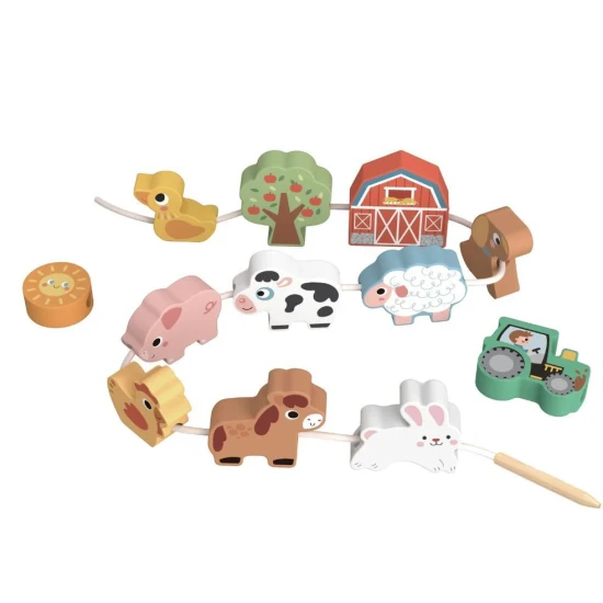 Veľké drevené korálky pre deti Zvieratká Farma