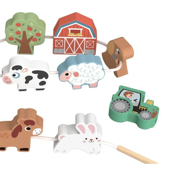 Veľké drevené korálky pre deti Zvieratká Farma