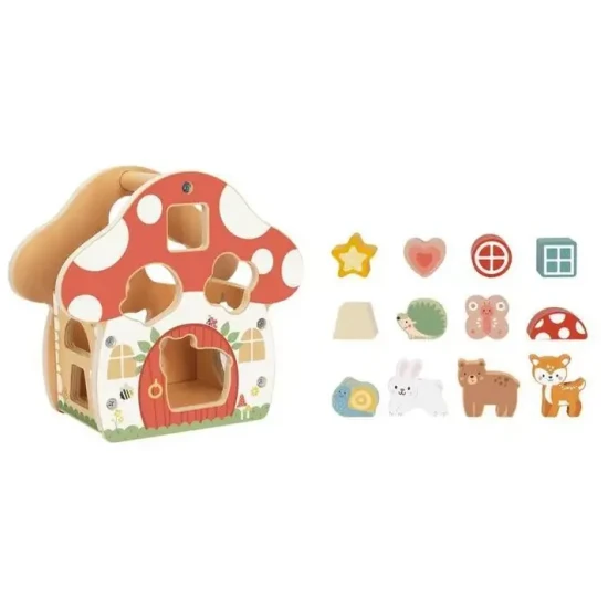 Drevená vkladačka Tvary Domček s 12 farebnými tvarmi pre deti
