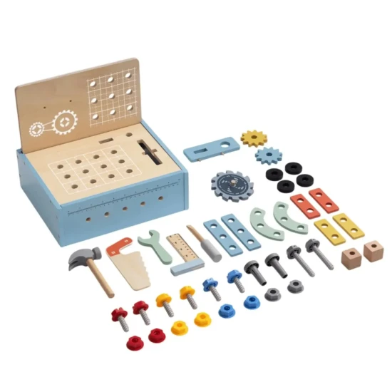 Prenosný drevený pult s náradím pre deti – kufrík s nástrojmi