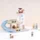 Drevená garáž s autíčkami Tooky Toy – viacúrovňová drevená garáž s rampou, vrtuľníkom a doplnkami