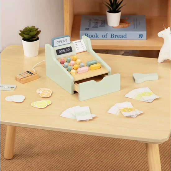 Detská pokladňa s čítačkou kariet a skenerom – Montessori hračka na učenie hrou