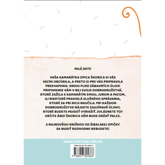 Detská kniha s úlohami a dobrodružstvami opičky Škorice pre zábavné učenie