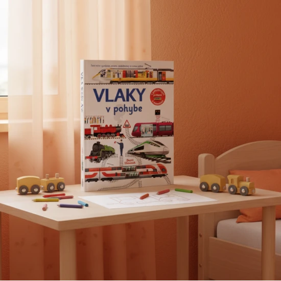 Vlaky v pohybe, interaktívna kniha s pohyblivými prvkami, ktorá zobrazuje históriu aj súčasnosť vlakovej dopravy
