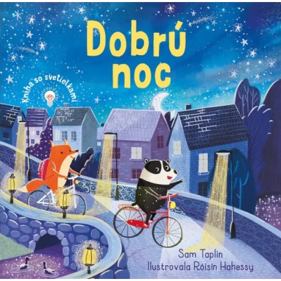 Rozžiar líške a jazvecovi nočné mesto! Stačí stlačiť tlačidlo a na stránkach zasvietia hviezdy na nočnej oblohe.