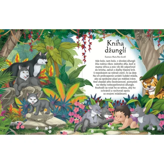 Ilustrovaná kniha Klasické rozprávky a príbehy s postavami ako Peter Pan, Snehulienka a Pinocchio