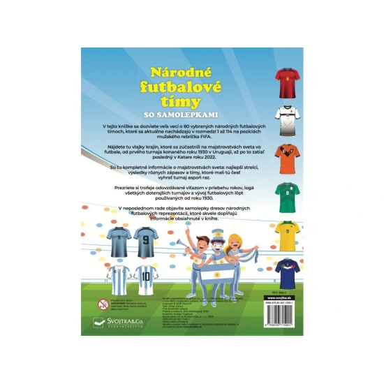 Interaktívna kniha o národných futbalových tímoch s dresmi, vlajkami, výsledkami a samolepkami
