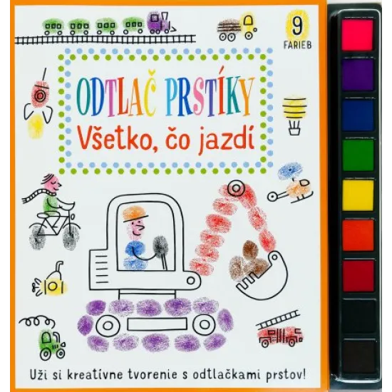Pustite sa s deťmi do hier s otlačkami prstov - stačí odklopiť viečko z farebných atramentových vankúšikov a zaplniť úlohy v knihe vlastnými výtvormi.