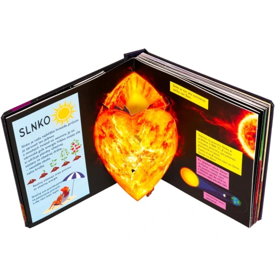 Detská pop-up kniha o Slnečnej sústave s priestorovými ilustráciami planét a vesmíru