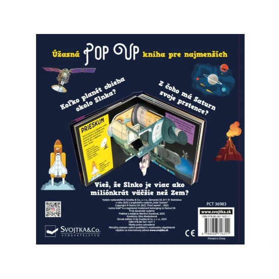 Detská pop-up kniha o Slnečnej sústave s priestorovými ilustráciami planét a vesmíru