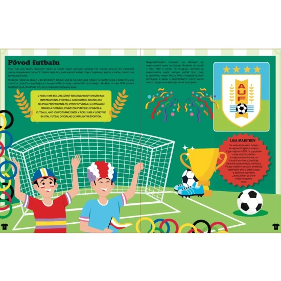Interaktívna kniha o svetových futbalových kluboch s logami, faktmi a samolepkami