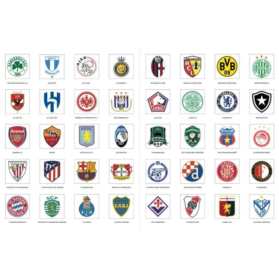 Interaktívna kniha o svetových futbalových kluboch s logami, faktmi a samolepkami