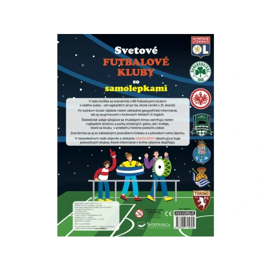 Interaktívna kniha o svetových futbalových kluboch s logami, faktmi a samolepkami
