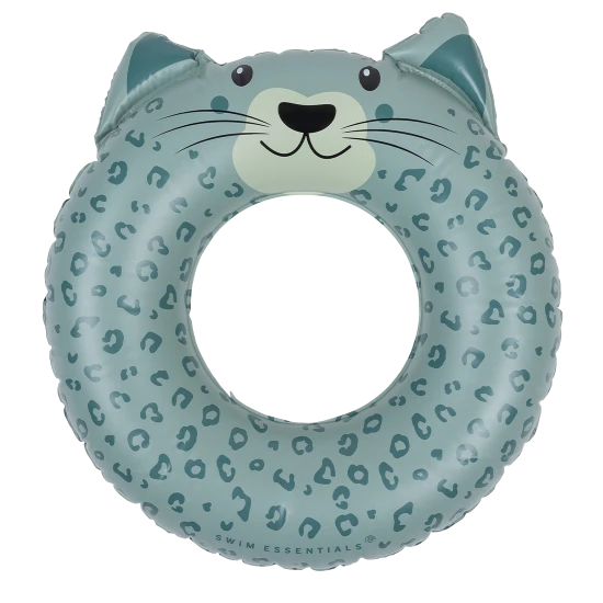 Originálne nafukovacie koleso pre deti od Swim Essential so zeleným leopardím vzorom a uškami je svojou veľkosťou určené približne pre deti od 3 do 6 rokov.