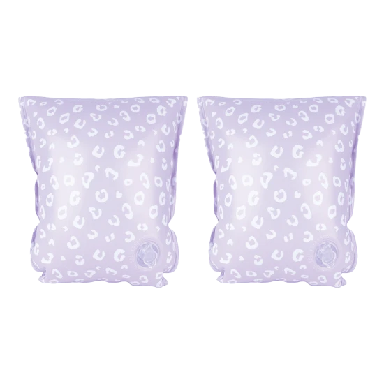 Detské rukávníky na plávanie od Swim Essentials s leopardími motívmi vo fialovej farbe.