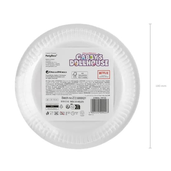 Papierové taniere Gabby’s Dollhouse s farebným motívom