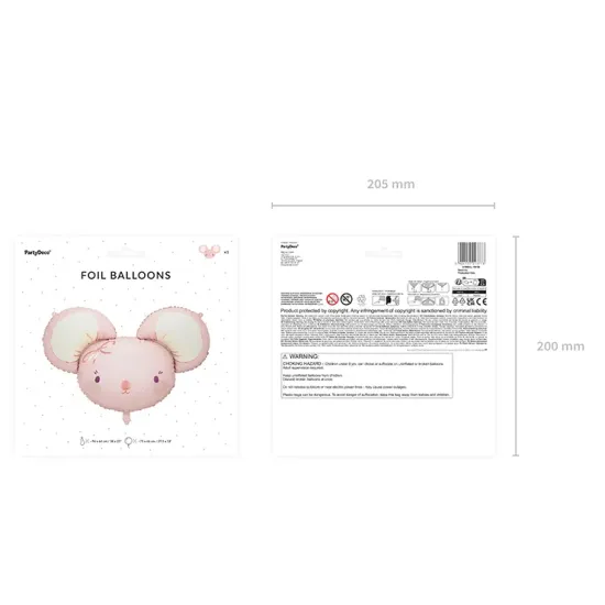 Narodeninový balónik v tvare myšky svetloružovej farby.
