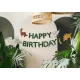 Krásna girlanda s nápisom Happy Birthday a rôznymi kreslenými dinosaurami. 