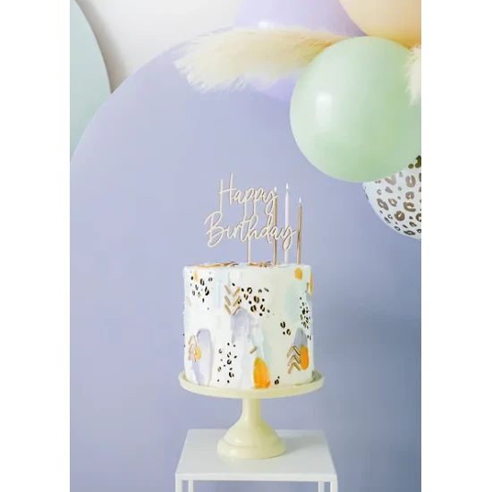 Drevená ozdoba na tortu Happy Birthday od Party deco.