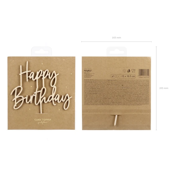 Drevená ozdoba na tortu Happy Birthday od Party deco.