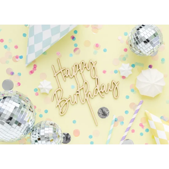 Drevená ozdoba na tortu Happy Birthday od Party deco.