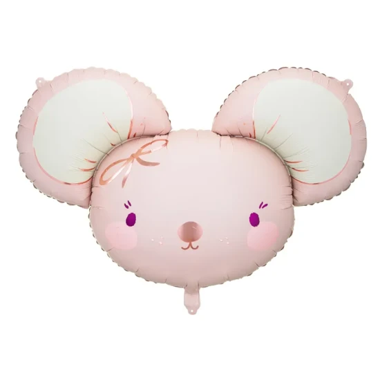 Narodeninový balónik v tvare myšky svetloružovej farby.