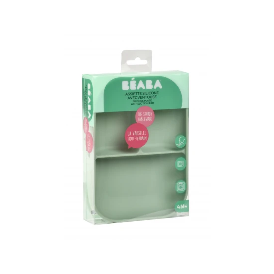 Béaba Tanier silikónový delený s prísavkou Sage Green